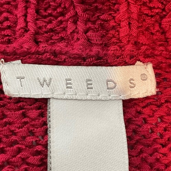 Tweeds Waterfall Cardigan Sweater Red Open Knit Long‎ Sleeve Yoke Collar XL - Picture 6 of 8